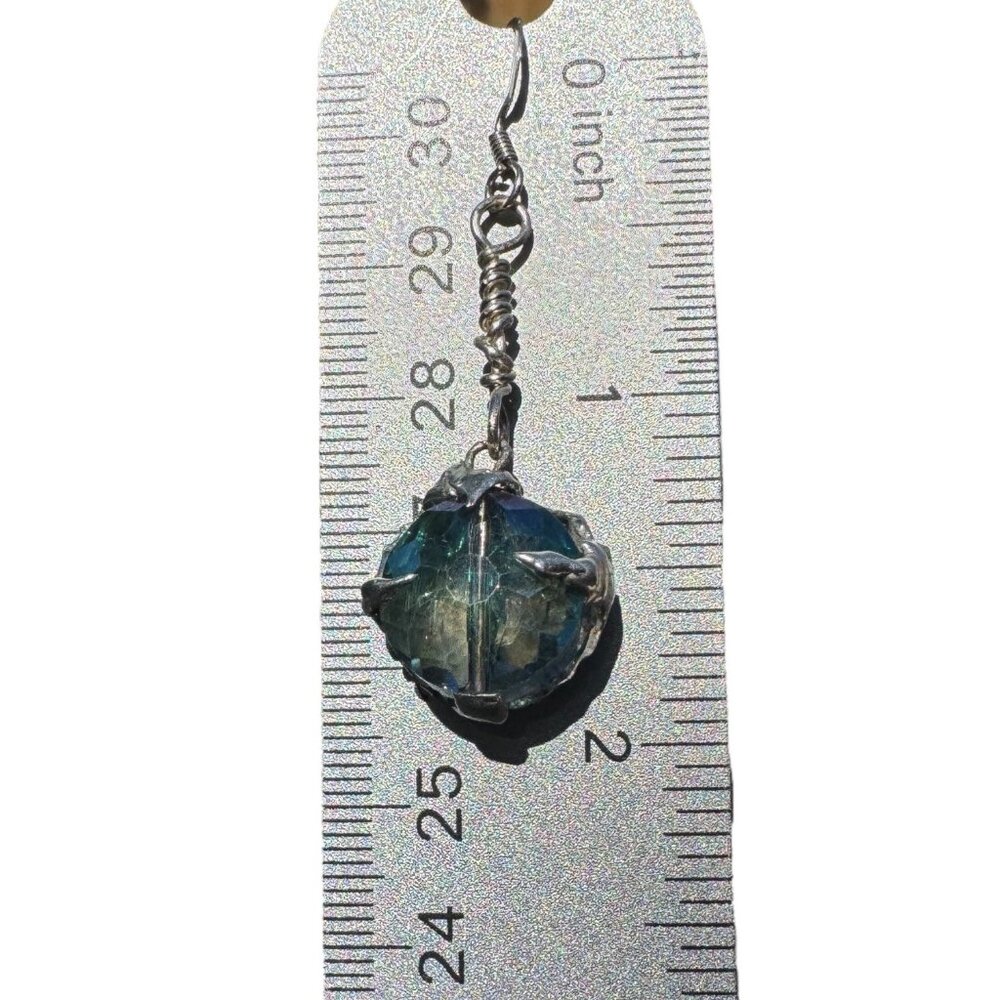 Artisan Aurora Borealis Crystal Dangle Earrings 925 Hooks & Silver/Tin Metalwork - Picture 8 of 17